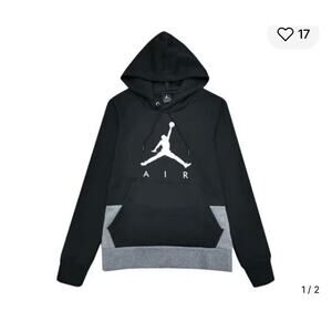 AIR JORDAN JUMPMAN AIR BLACK/GREY PULLOVER FLEECE HOODIE in Size Large